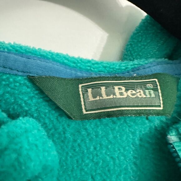 LL Bean Girls Large 14-16 Full Zip Fleece Jacket Hood Blue Green Outdoors Warm - Picture 3 of 3